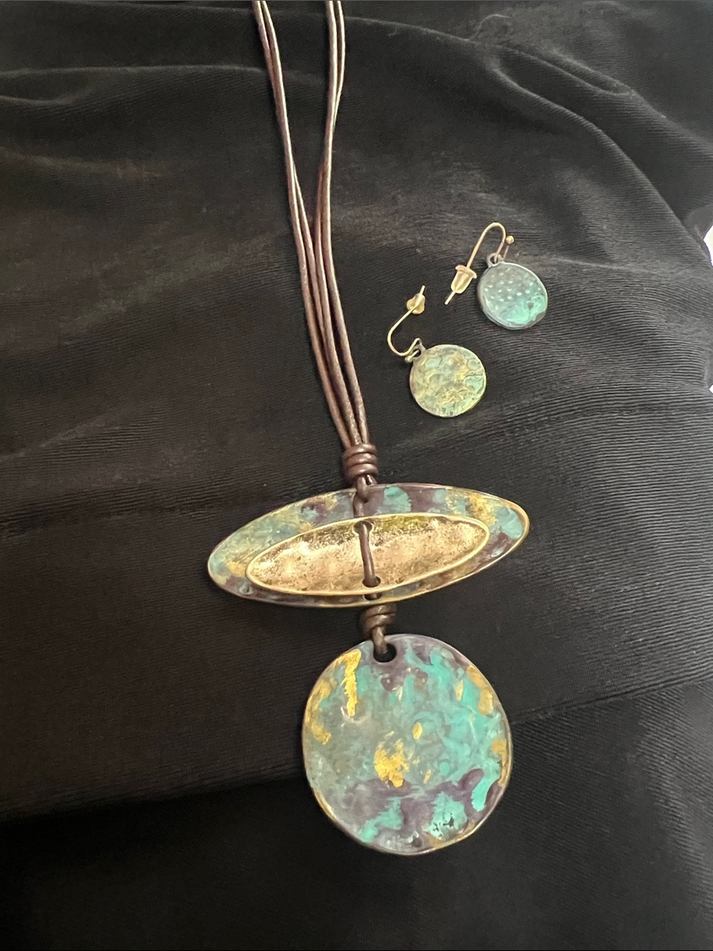 Artisan Turquoise Patina Pendant Necklace and Earring Set